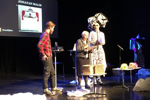 Jonatan Malm, Barbro Wingstrand och Robert Fux på scen