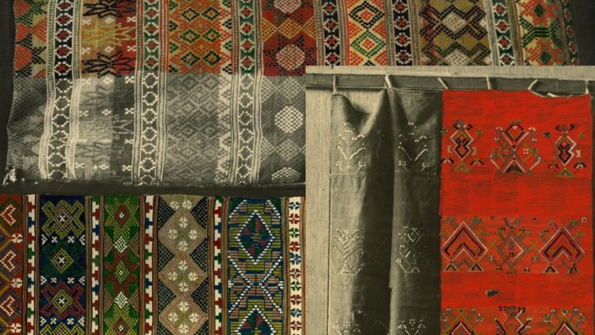 vävd textil i halvkrabba, collage