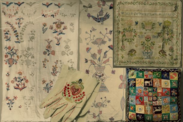 Collage av broderitekniker