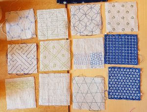 Olika dekorativa sashikomönster.