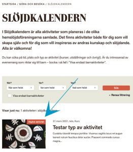 Skärmdump ur Slöjdkalendern