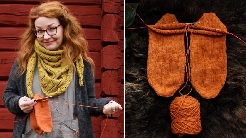 Elinor Siljeström med stickade sockor