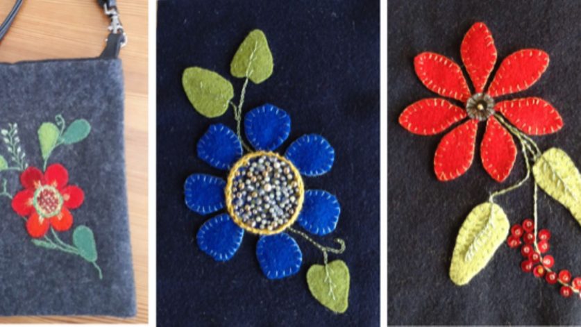 grannlåtsväskor med broderi på ulltyg